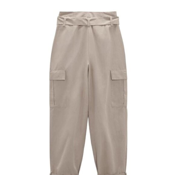 ZARA STRAIGHT CARGO TROUSERS Mid-camel SIZE XS | 4001/051/756 - Picture 4 of 9